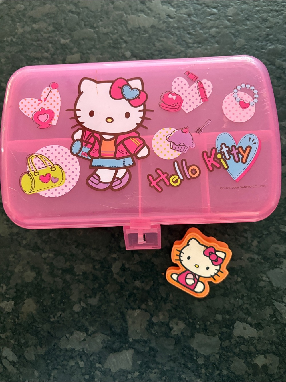 Hello Kitty 2006  Pink Kids Accessory Organizer Box with Hello Kitty Clip